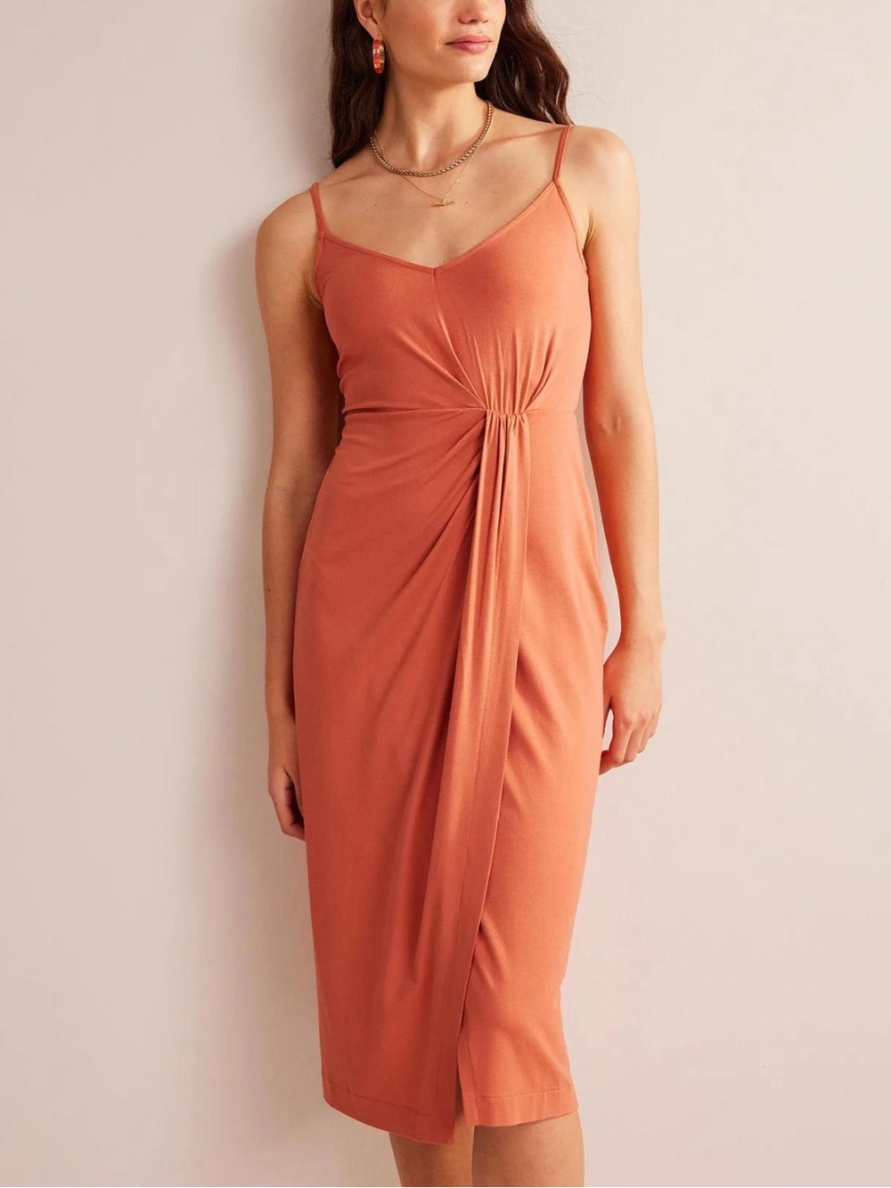 Boden Gathered Jersey Midi Dress in Persimmon Size 8
